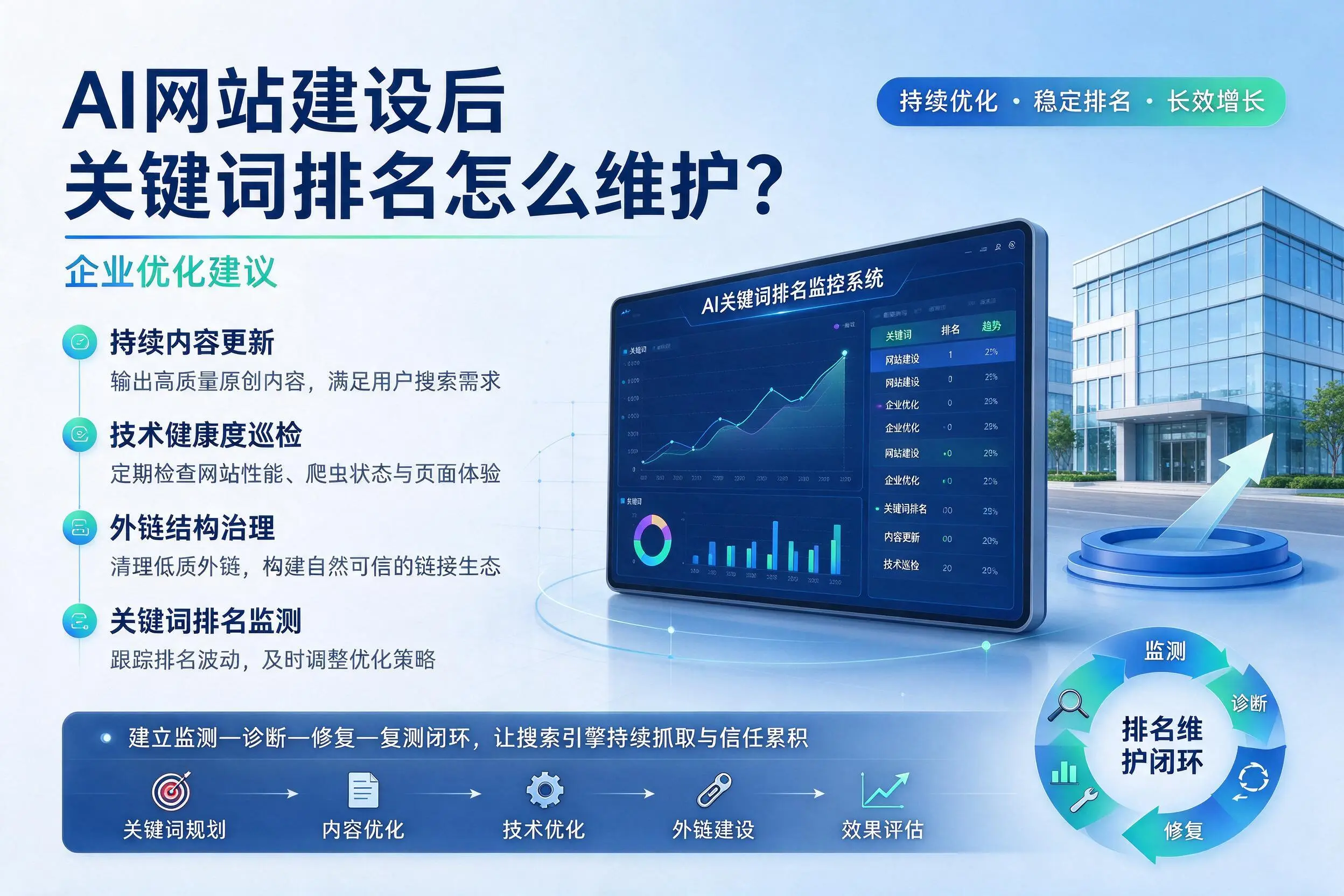 AI网站建设后关键词排名怎么维护？常德企业优化建议
