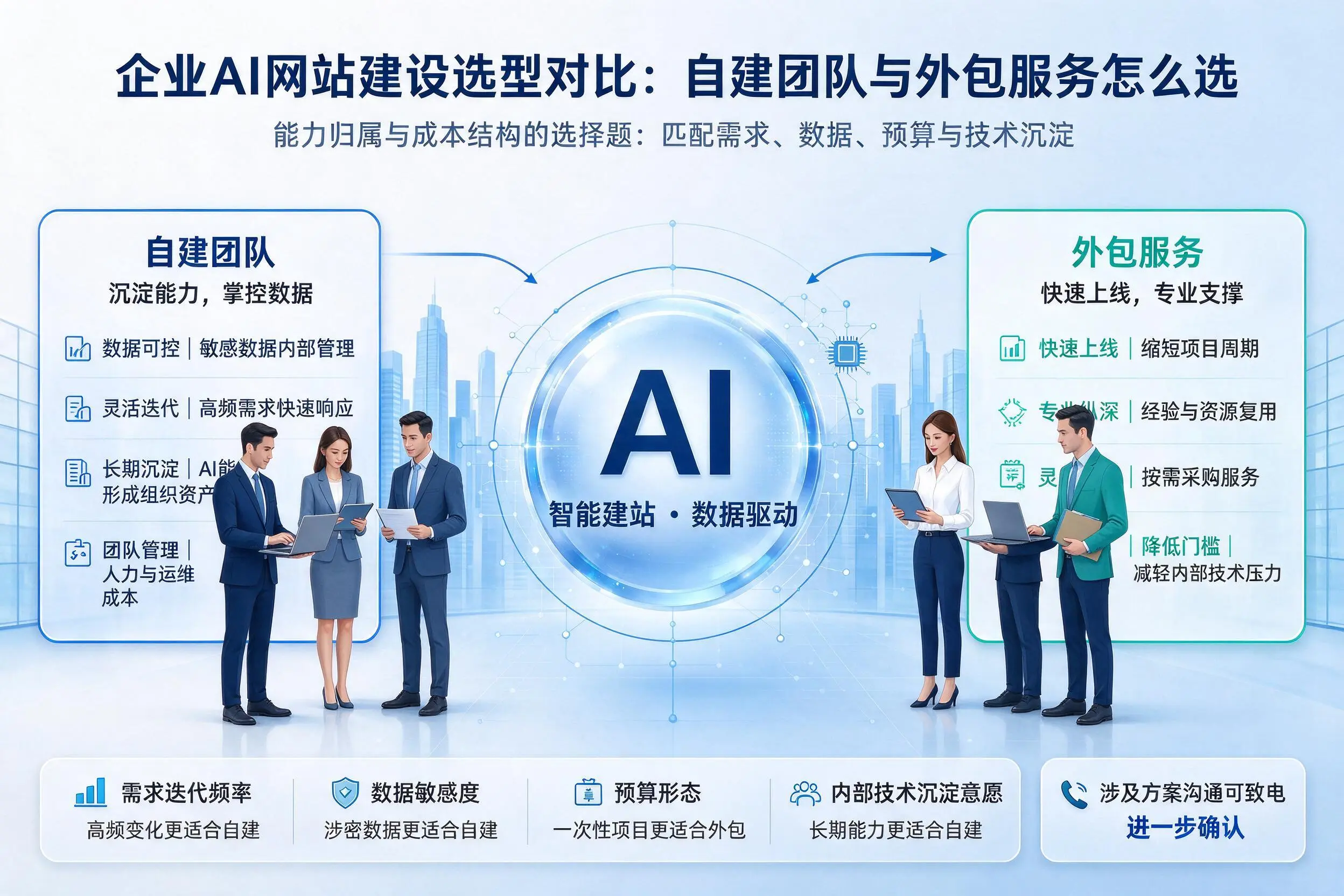常德企业AI网站建设选型对比:自建团队与外包服务怎么选
